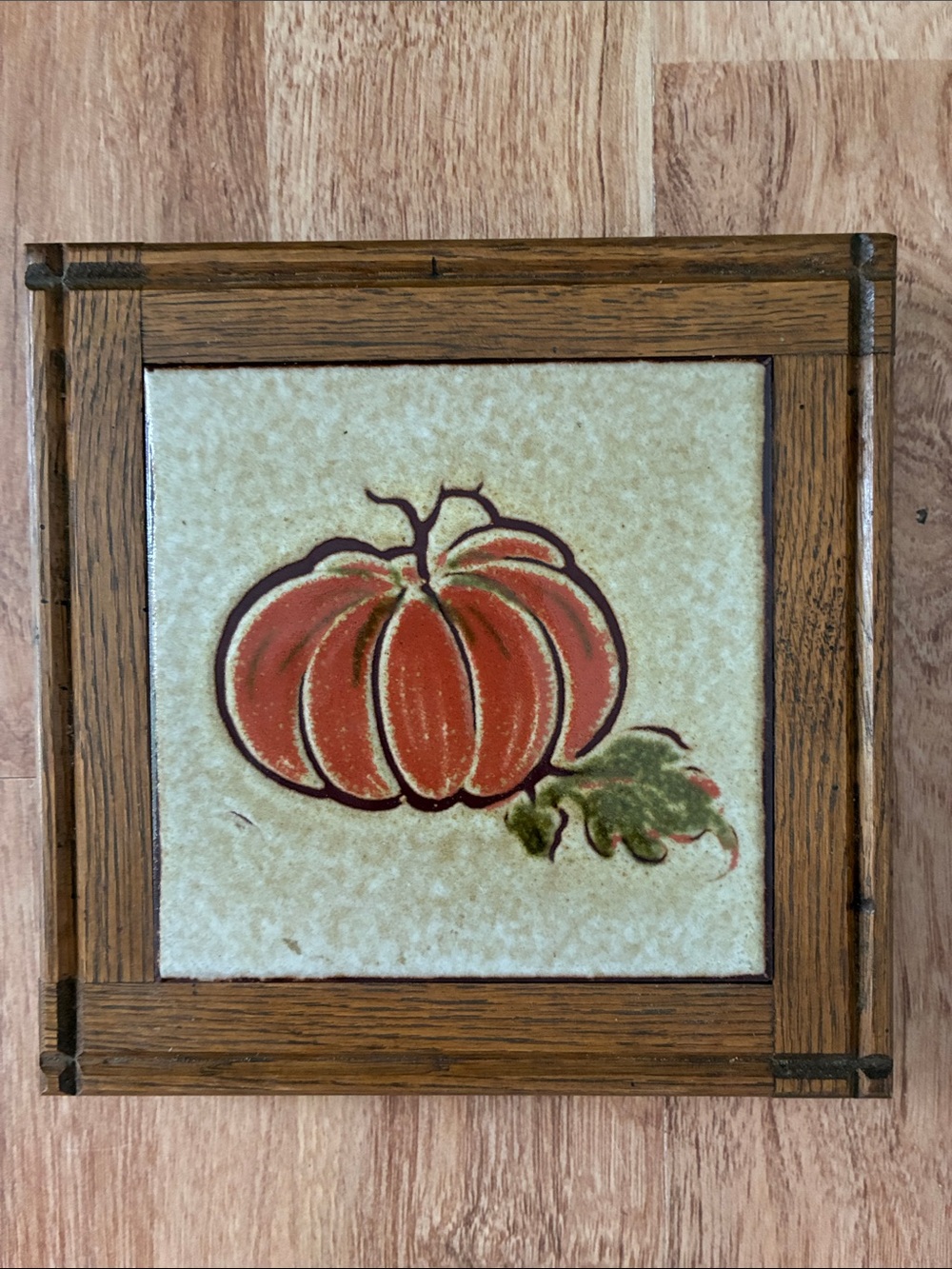 Handcrafted Pumpkin Ceramic Tile Wooden trivet by Vostinak Woodcraft